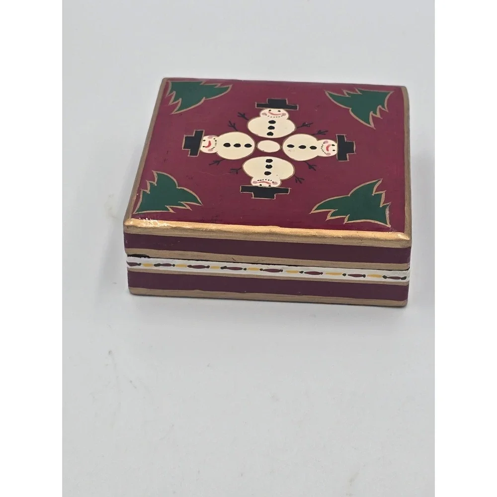 Vintage Foreside Hand-Painted Lacquer Wood Christmas Coaster Set of 6 with Box